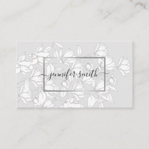 Carte De Visite Motif floral simple gris argenté Élégant