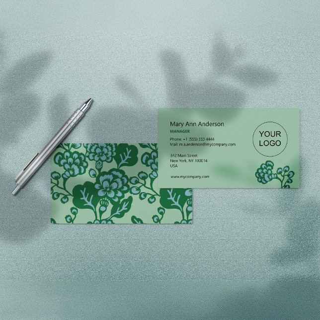 Carte De Visite Motif floral vert et bleu vibrant et gras (Créateur téléchargé)