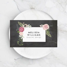 Carte De Visite Motif Floral vintage moderne sur Chalkboard Design
