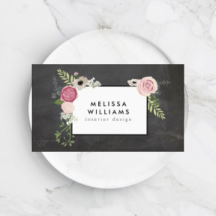 Carte De Visite Motif Floral vintage moderne sur Chalkboard Design