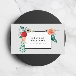 Carte De Visite Motif Floral vintage moderne sur Gray Designer