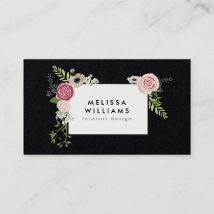 Carte De Visite Motif Floral vintage moderne sur papier noir