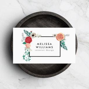 Carte De Visite Motif Floral vintage moderne sur White Designer