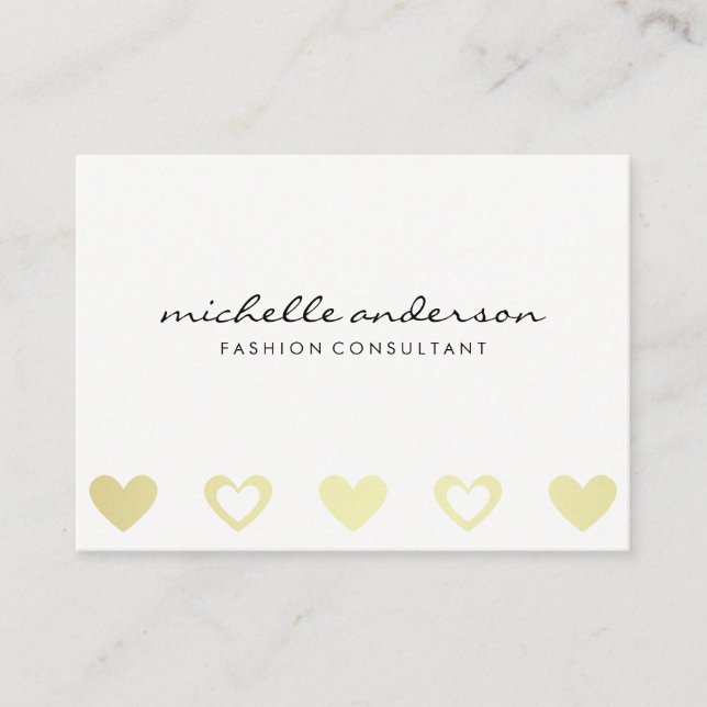 Carte De Visite Motif Gold Hearts | Gris blanc (Devant)