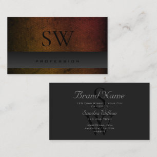 Carte De Visite Motif gris foncé orange avec monogramme