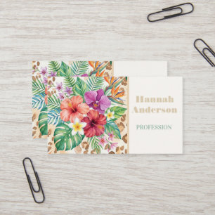 Carte De Visite Motif Imprimé Léopard Floral Tropical
