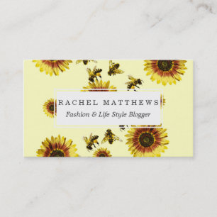 Carte De Visite Motif jaune d'été de tournesols et d'abeilles de
