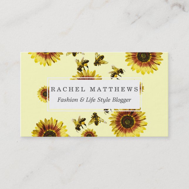 Carte De Visite Motif jaune d'été de tournesols et d'abeilles de (Devant)