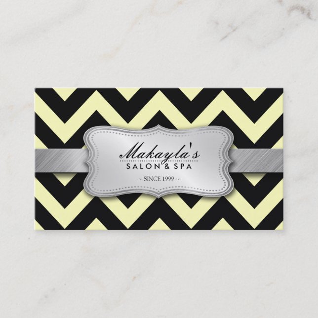 Carte De Visite Motif jaune et noir en pastel élégant de Chevron (Devant)