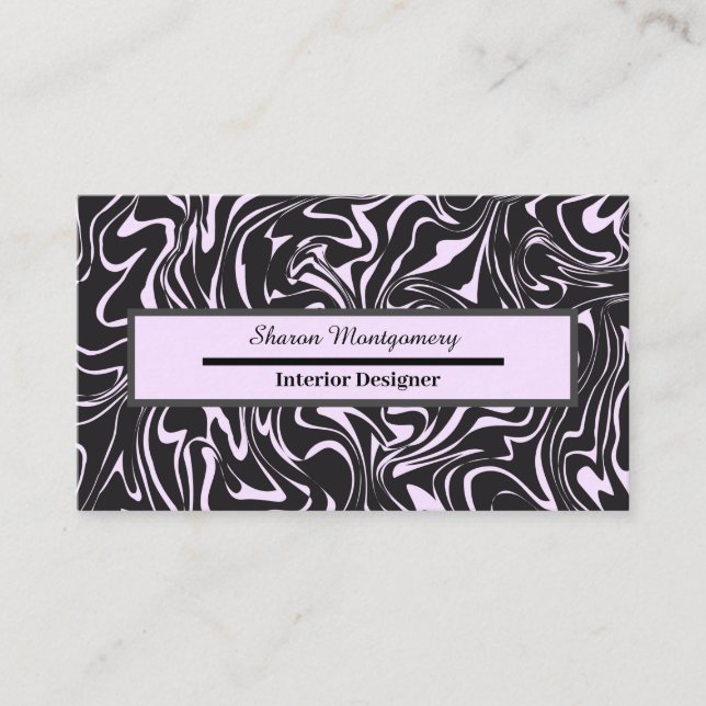 Carte De Visite Motif liquide en marbre noir et rose (Devant)