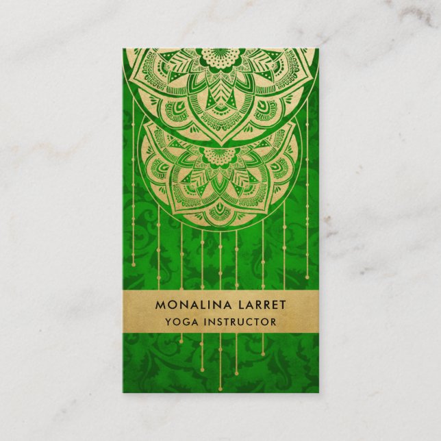 Carte De Visite Motif Mandala Gold Foil Damask Faux vert  (Devant)