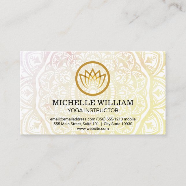 Carte De Visite Motif Mandala | Logo de la Fleur de Yoga (Devant)