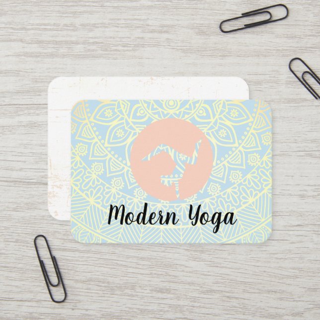 Carte De Visite Motif Mandala | Logo de la Pose de Yoga (Devant/Arrière en situation)