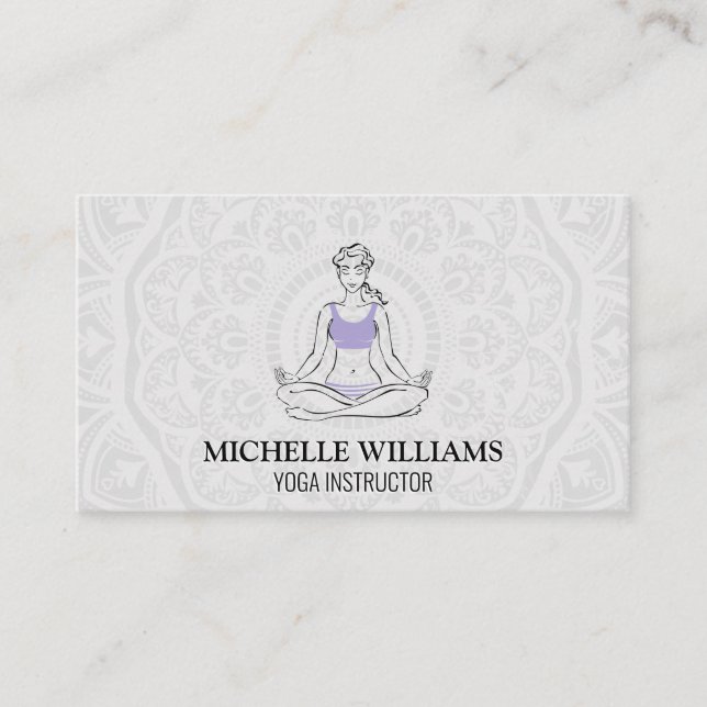 Carte De Visite Motif Mandala | Méditation | Femme en Pose de Yoga (Devant)