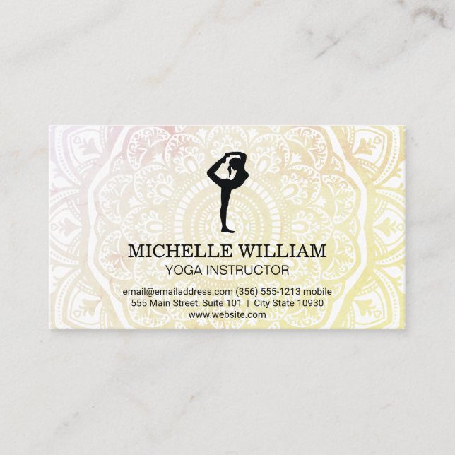 Carte De Visite Motif Mandala | Pose à étirement Yoga (Devant)