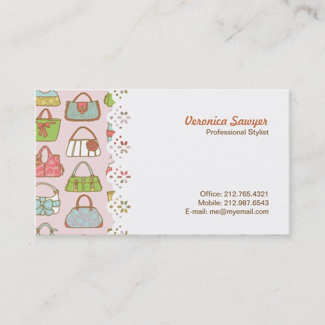 Carte De Visite Motif mignon et coloré d'illustration de sacs (Devant)
