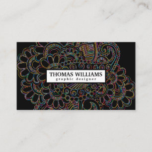 Carte De Visite Motif moderne Black Gold Henna floral paisible