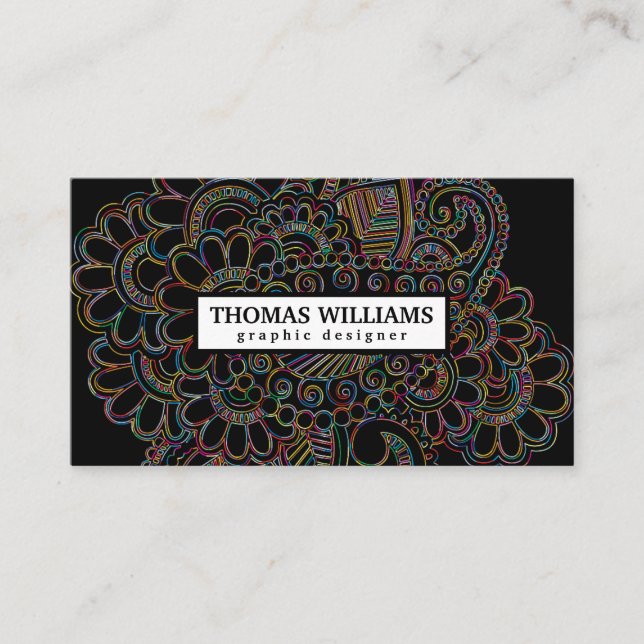 Carte De Visite Motif moderne Black Gold Henna floral paisible (Devant)