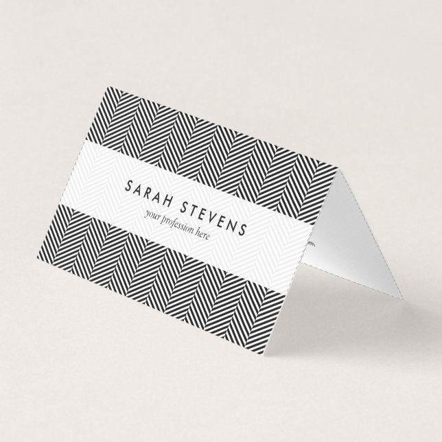 Carte De Visite Motif moderne de Chevron blanc blanc fin (Devant)