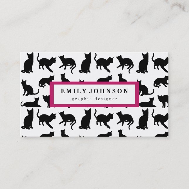 Carte De Visite Motif moderne élégant de chats noirs customisé (Devant)
