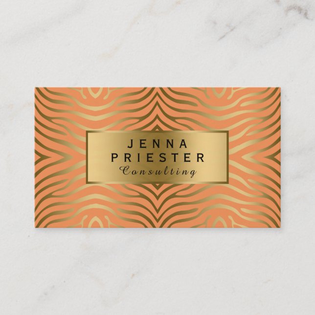 Carte De Visite Motif moderne Orange & Gold Zebra Stripes (Devant)