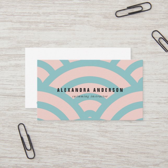 Carte de visite Motif moderne rose et turquoise (Devant/Arrière en situation)