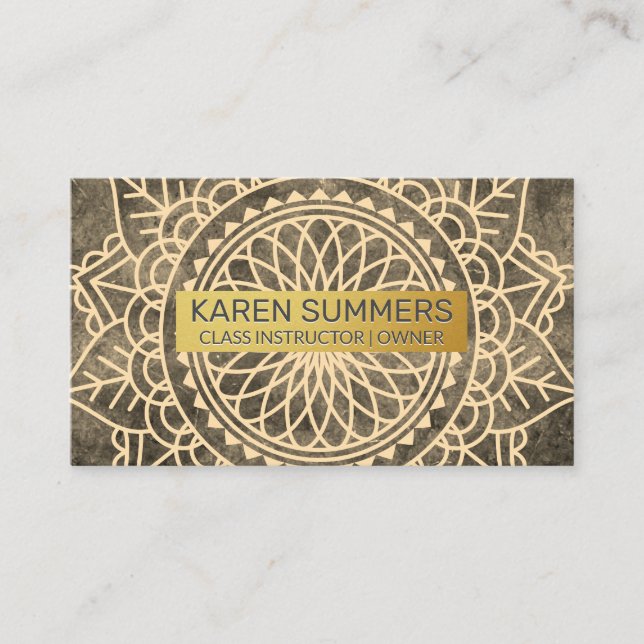 Carte De Visite Motif Namaste | Cadre en métal doré (Devant)