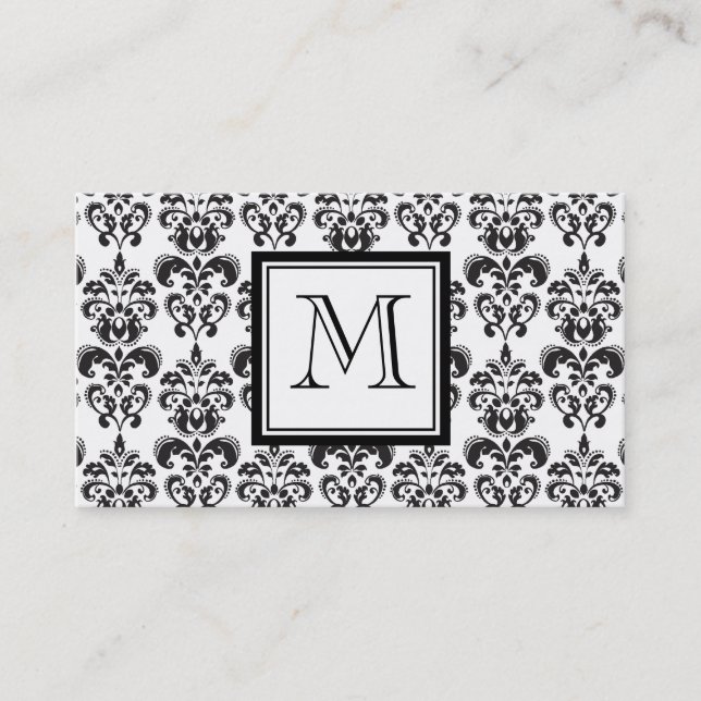 Carte De Visite Motif noir 2 de damassé avec votre monogramme (Devant)