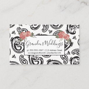 Carte De Visite Motif noir à fleurs Paisley   ROSE