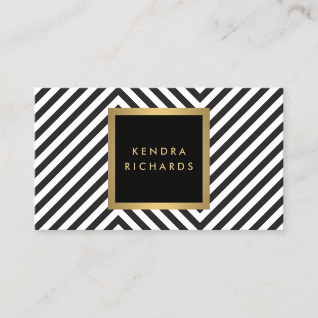 Carte De Visite Motif noir et blanc rétro Glam Gold Nom Logo (Devant)