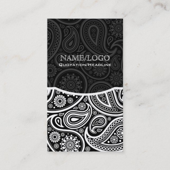 Carte De Visite Motif noir et blanc Retro Paisley (Devant)