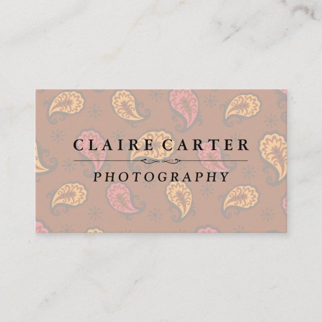 Carte De Visite Motif Paisley | Photographe (Devant)