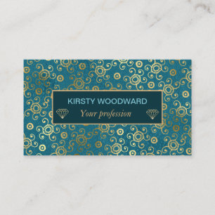 Carte De Visite Motif Peacock Turquoise et Gold Foil Bohème