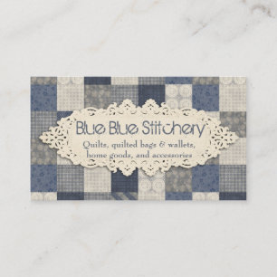 Carte De Visite Motif piquant de quilter de crème bleue de denim
