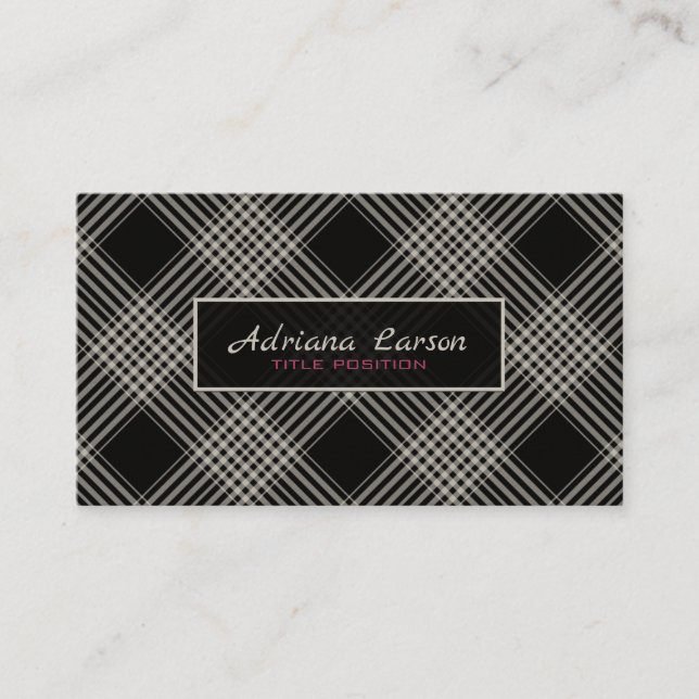Carte De Visite Motif Plaid Noir Et Gris (Devant)