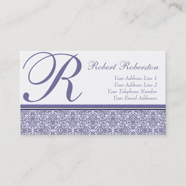 Carte De Visite Motif pourpre lilas élégant du monogramme R (Devant)