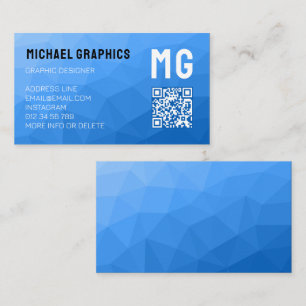Carte De Visite Motif QR de maillage géométrique bleu clair Monogr