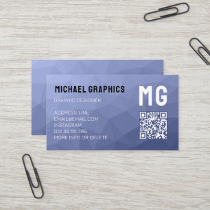 Carte De Visite Motif QR en maille géométrique gris bleu Monogramm