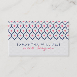 Carte De Visite Motif Quatrefoil bleu et rose de la marine moderne