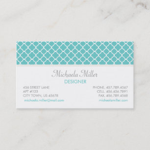 Carte De Visite Motif Quatrefoil Turquoise