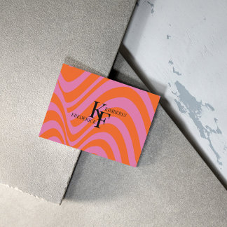 Carte De Visite Motif rayé groovy liquide rétro orange violet