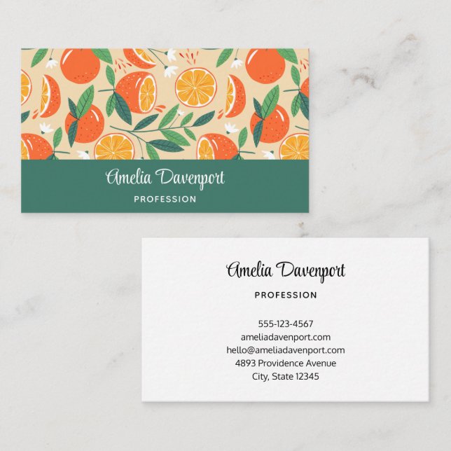 Carte De Visite Motif rétro de fruits d'agrumes orange (Devant / Derrière)