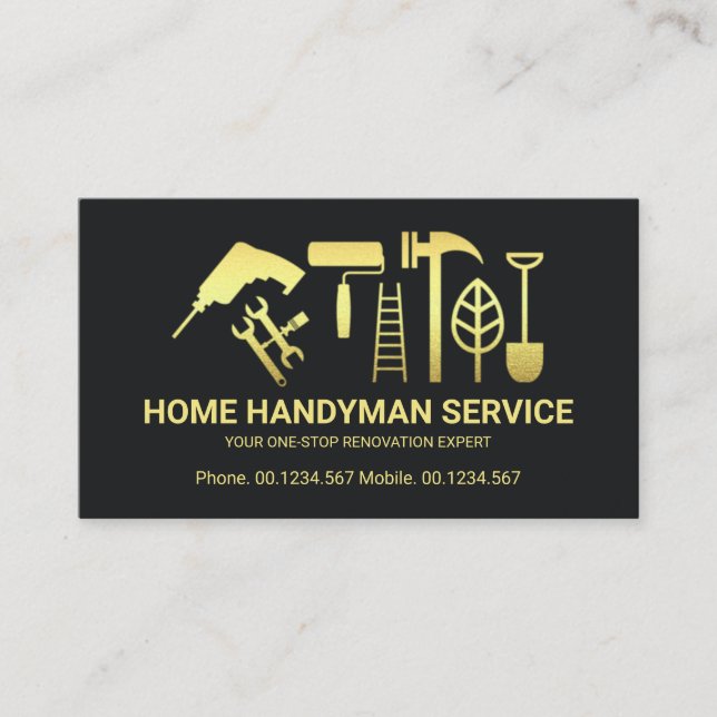Carte De Visite Motif Rétro Gold Handyman Tools (Devant)