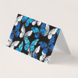 Carte De Visite Motif sans couleur foncée avec papillons bleus Mor
