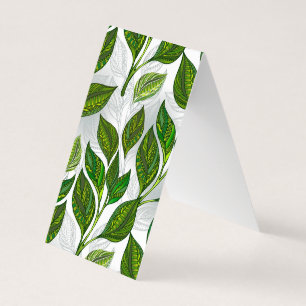 Carte De Visite Motif sans couture avec Feuilles de thé vert