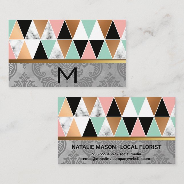 Carte De Visite Motif triangle | Arrière - plan Damask (Devant / Derrière)