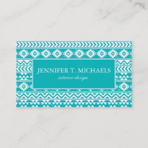 Carte De Visite Motif tribal aztèque grunge turquoise