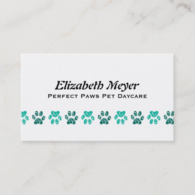 Carte De Visite Motif turquoise fleuri d'empreinte de patte dans (Devant)