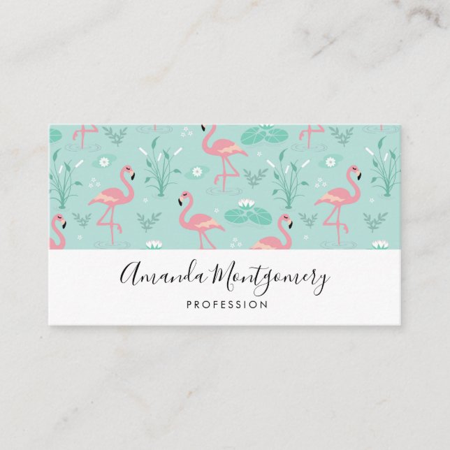 Carte De Visite Motif vert Flamants roses rose Pastel (Devant)