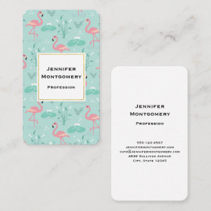 Carte De Visite Motif vert Flamants roses rose Pastel